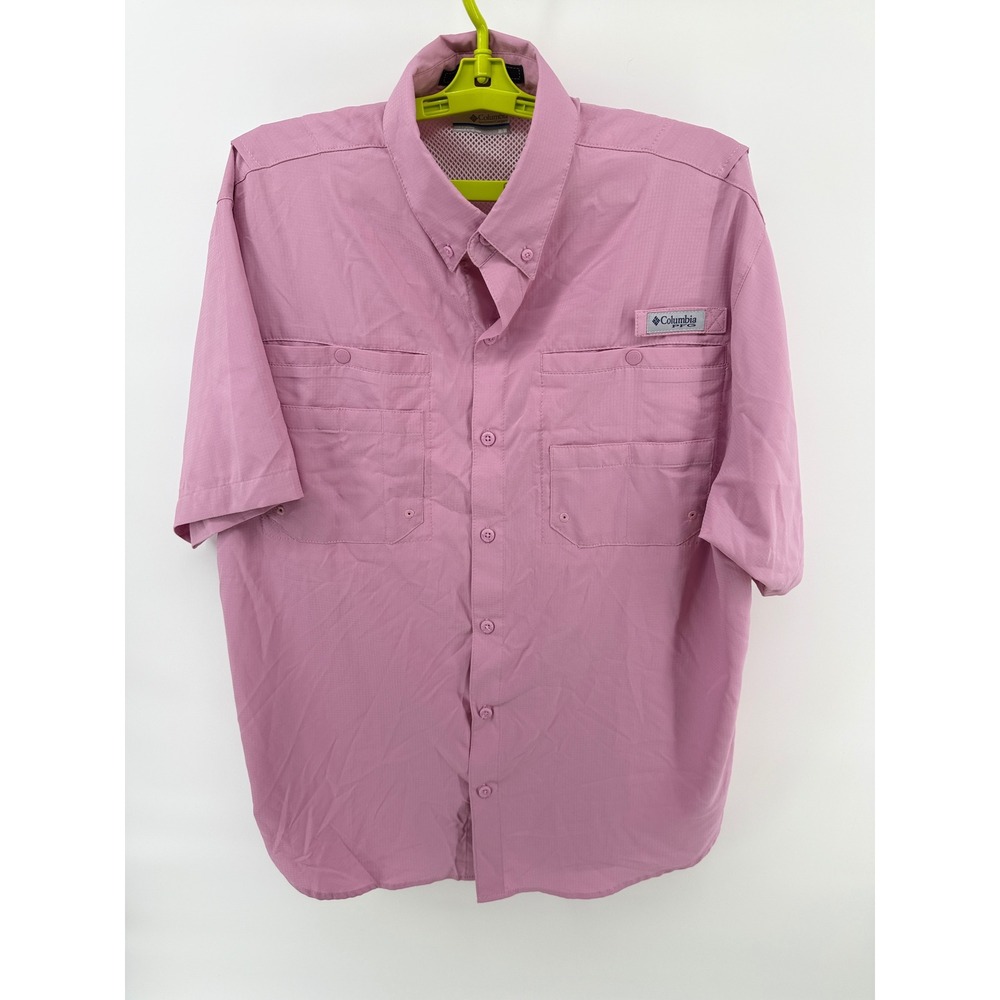 Columbia PFG Tamiami II Shirt Mens Medium Pink Short Sleeve Fishing Button Up